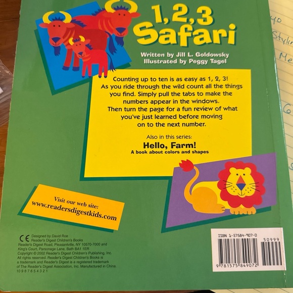 Readers Digest 1,2,3 Safari Counting book, pull tabs. See pictures - Picture 7 of 7